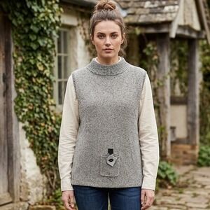 Kindred Spirit Sweater Womens Size L Knit Silk Linen Blend Mock Neck Preppy Gray
